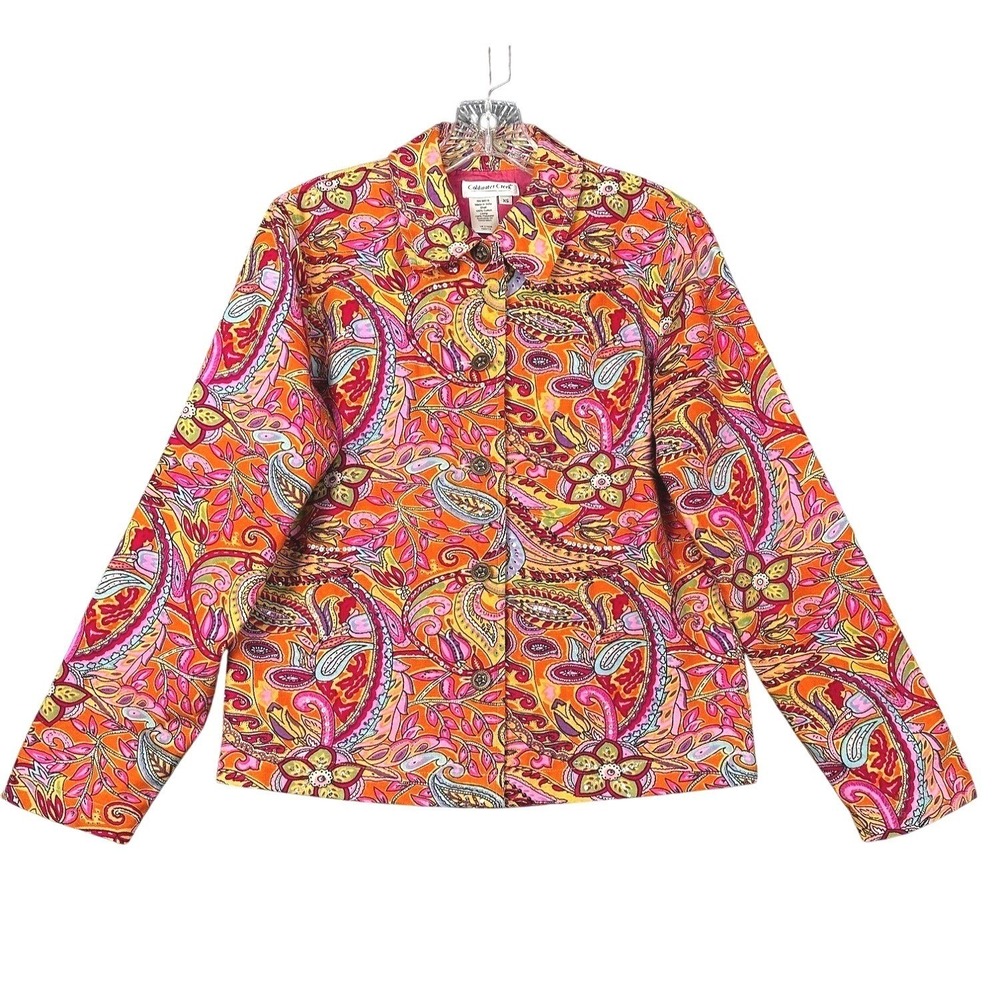 Coldwater Creek Etro Pink & Orange Paisley Button-Front Jacket - Fits Like Small